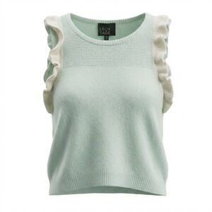 Leo‎ & Sage Cashmere Sweater Top Aqua Ruffle Shoulder Sleeveless Shirt, XS